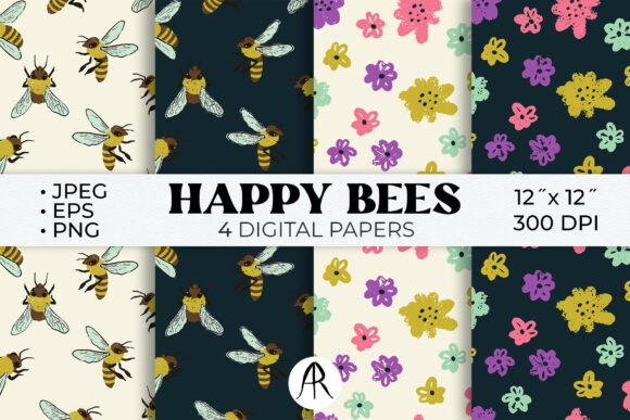 Chalky Bee and Wildflower Repeat Pattern: A Handmade Touch for Creative Projects