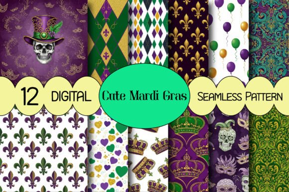 Cute Mardi Gras Seamless Pattern for Festive Design Projects