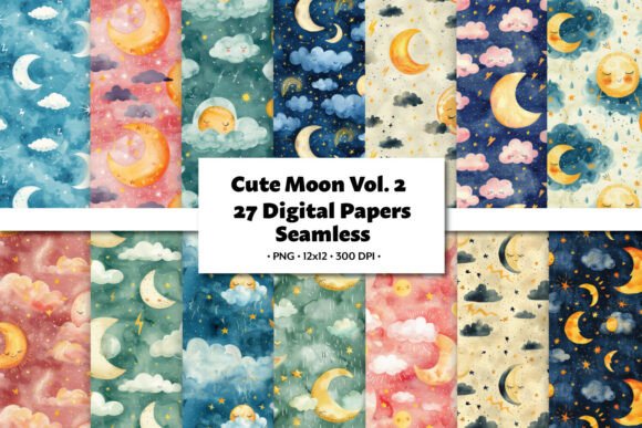 Cute Moon Vol.2 Seamless Pattern: A Whimsical Addition to Digital Design
