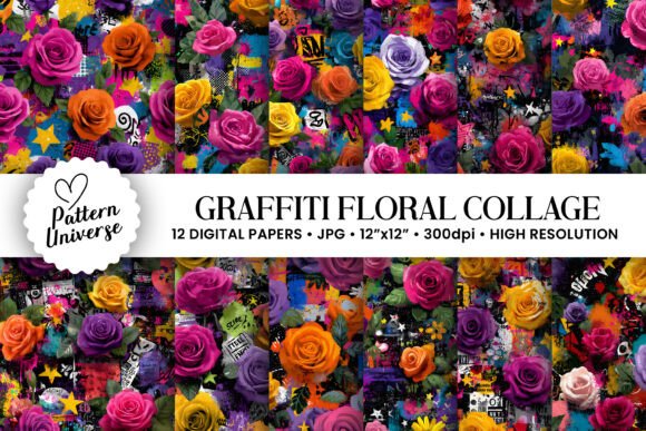 Graffiti Floral Collage Digital Paper: A Versatile Creative Resource for Designers and Crafters