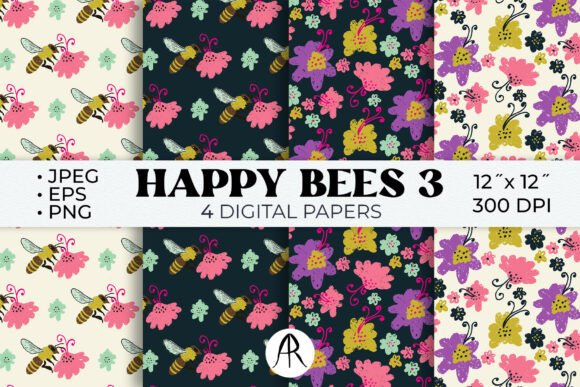 Hand Drawn Chalky Bee Floral Backgrounds for Creative Expression