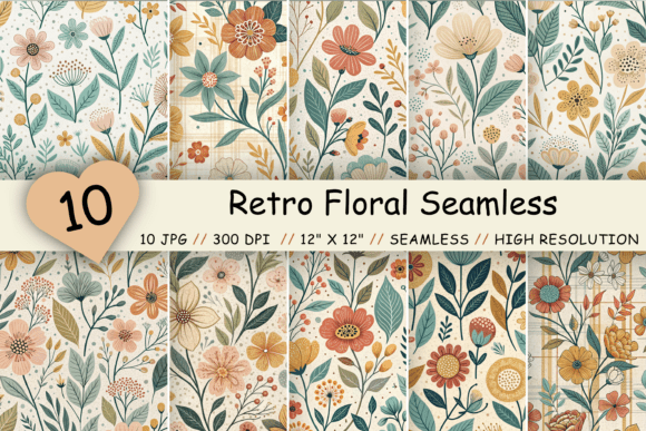 Retro Floral Seamless Pattern Bundle
