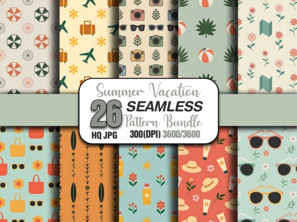 Summer Vacation Seamless Pattern Pack: Elevate Your Creative Projects with a Cozy, Travel-Inspired Design