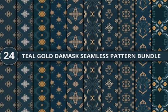 Teal Gold Damask Seamless Pattern Bundle: A Luxurious Design Resource