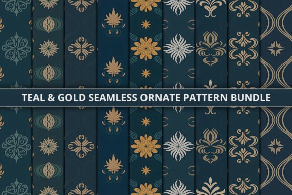 Teal Gold Ornate Pattern Bundle: A Fusion of Elegance and Creativity