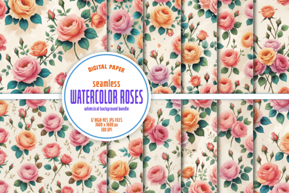 Whimsical Roses Seamless Watercolor Pack: A Versatile Digital Design Resource